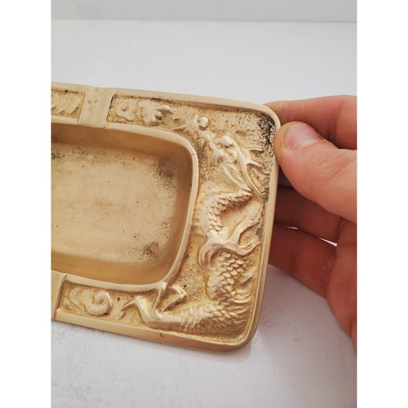 Tray / Plate / Dish / Ashtray || Vintage solid brass || Dragon picture - Picture 3 of 10